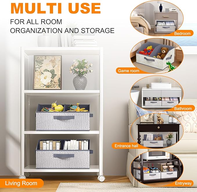 Closet Storage Bins 6 Pack, Large Closet Organizer Baskets with Divider & Handles,Trapezoid Fabric Shelf Organizers, Collapsi