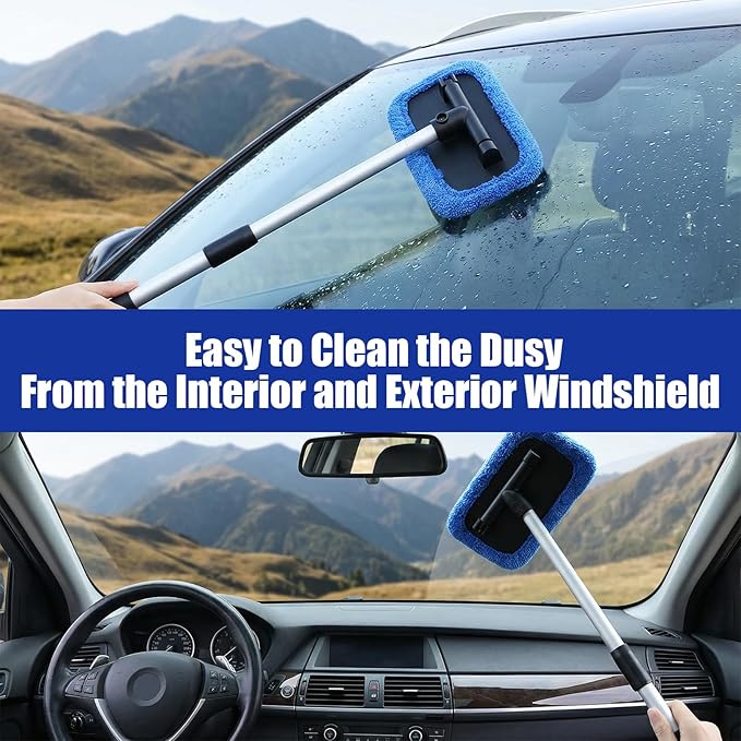 18PCS Windshield Cleaner Tool, Inside Car Window Cleaning Tool with 3 Window Tint Squeegee, 9 Microfiber Pads and 3 Spray Bottles for Car Windshield Window, Mirror, Glass Door