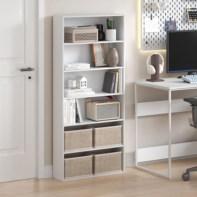 Furinno Basic Book Shelf, 6-Tier Bookcase with Open Shelf, Bookshelf, Cube Storage Organizer, 7 x 24 x 53, for Living Room, B