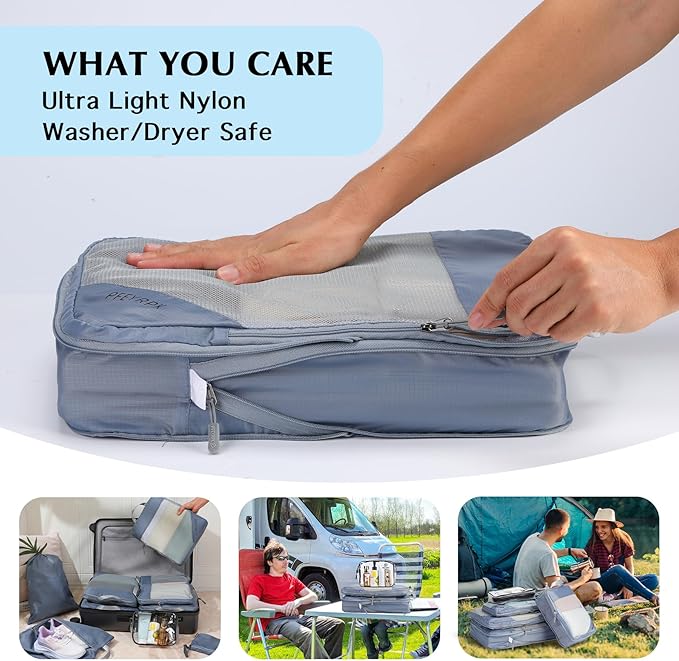PFEYRPK Lightweight Compression Packing Cubes for Suitcases, Compressible Expandable Travel Packing Organizer with Clear Toil