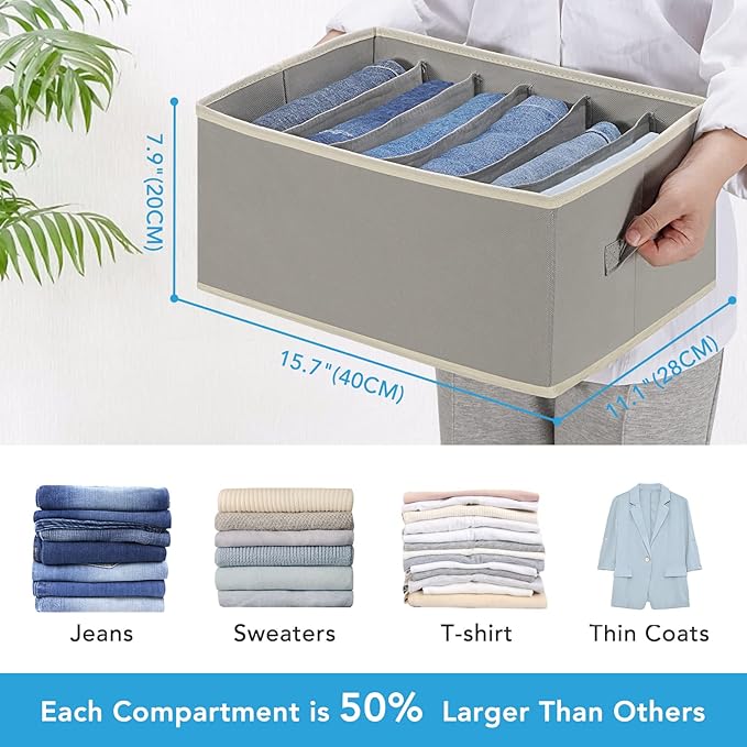 6 Pcs Large Size Wardrobe Clothes Organizers 6 Grids for Pants, Jeans, Sweater, T-shirt, Thin Coat, Dress Stackable Closet Dr
