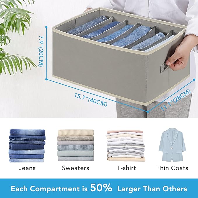 3 Pcs Large Size Wardrobe Clothes Organizers 6 Grids for Pants, Jeans, Sweater, T-shirt, Thin Coat, Dress Stackable Closet Dr