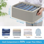 3 Pcs Large Size Wardrobe Clothes Organizers 6 Grids for Pants, Jeans, Sweater, T-shirt, Thin Coat, Dress Stackable Closet Dr