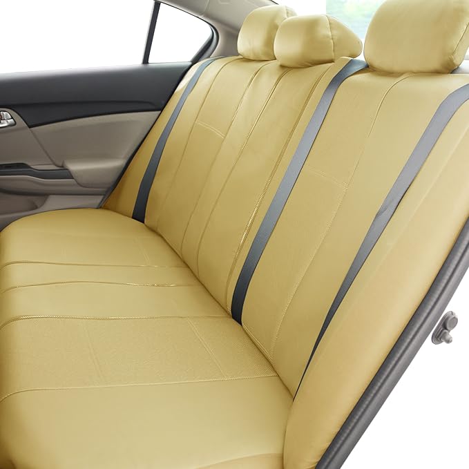 FH Group Car Seat Cover Beige Full Set Deluxe Leatherette Protector Interior Accessories Universal Fit Full Set - Airbag Comp