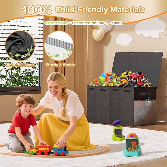 Large Toy Box Chest, Collapsible Sturdy Toy Storage Organizer Boxes Bins Baskets Dinosaur Kids Toy Chest Bin with Lids for Bo
