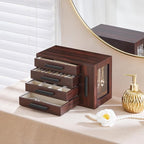 HOOBRO Jewelry Box for Women, Wooden Jewelry Organizer with Transparent Window, 4-Layer Jewelry Organizer Box, Jewelry Holder