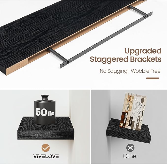 Vivelove 36 Inch Floating Shelves, Deep Wall Shelves with Invisible Brackets, Display Shlf for Bathroom Living Room Kitchen B