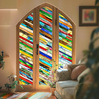 SUNBABY Stained Glass Window Privacy Film: 3D Decorative Vintage Static Clings, Day and Night Privacy, Renter-Friendly Non-Adhesive Sticker for Home Bathroom Door Window Coverings,16.9 x 39.4 Inch