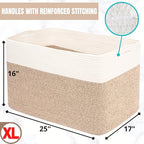 MINTWOOD Design 112L Extra Large Blanket Basket Holder Living Room, 25"x17"x16" Rectangle Rope Woven Storage Basket with Hand