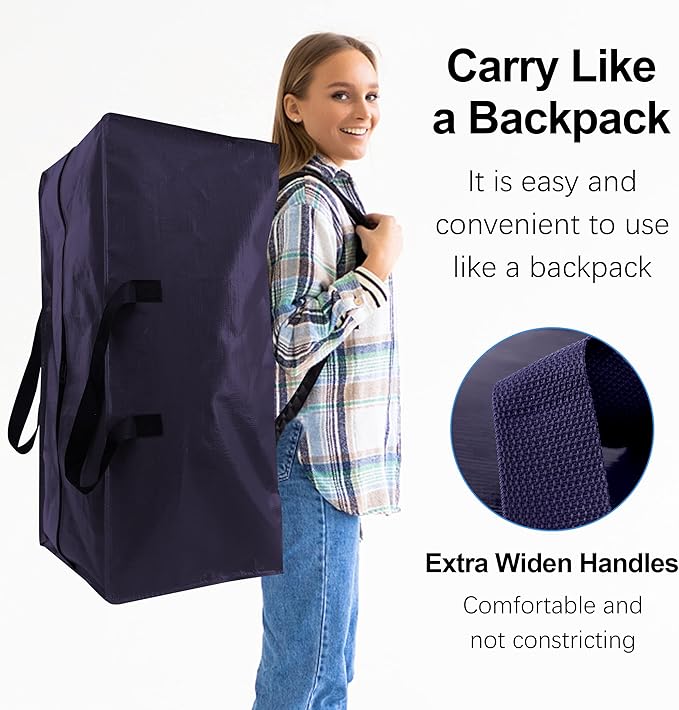 VELVETSURE Heavy Duty Extra Large Moving Bags W/Backpack Straps - Strong Handles & Zippers, Storage Totes For Space Saving, F
