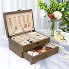 Pinzoveco Jewelry Box for Women, Rustic Wooden Jewelry Organizer Box for Storage Earrings Rings Necklace Bracelet, Farmhouse 