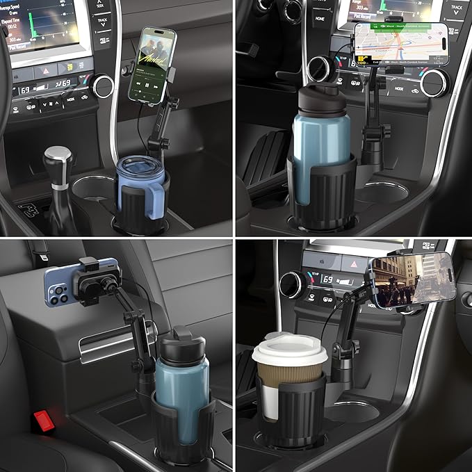 Wireless Car Charger Phone Mount Cup Holder, 3 in 1 15W Fast Charging Auto Clamping Cup Holder Expander for Car, Phone Holder