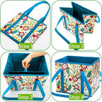 4 Pack Reusable Grocery Bags, Large Heavy-Duty Shopping Tote with Box Shape, Foldable Car Organizer Trunk Bin with Reinforced Handles Hard Bottom for Picnic, Toy, Cloth, Hold up to 50 Lbs