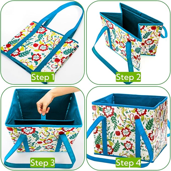 4 Pack Reusable Grocery Bags, Large Heavy-Duty Shopping Tote with Box Shape, Foldable Car Organizer Trunk Bin with Reinforced Handles Hard Bottom for Picnic, Toy, Cloth, Hold up to 50 Lbs