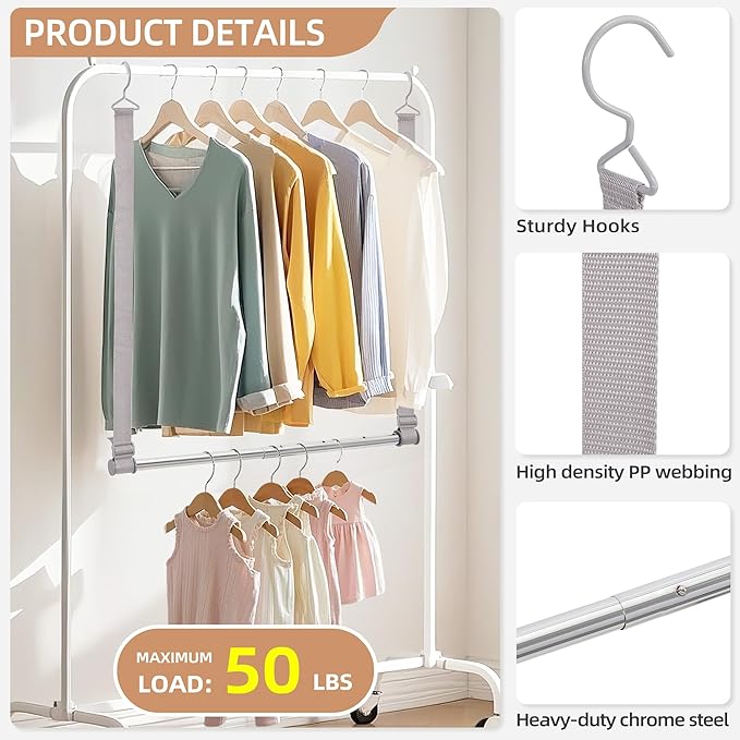 STORAGE MANIAC Hanging Closet Rod, Adjustable Width and Height Closet Hanging Organizer, Space-Saving Clothes Hanging Bar, Cl