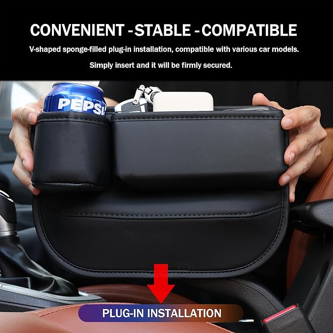 OUEST 2 Packs Car Seat Gap Filler Organizer, Car Seat Gap Storage Box with Cup Holder for Phone Drinks Glasses Keys