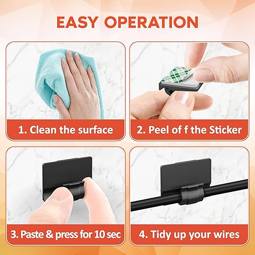 ROVE Adhesive Cable Clips – Universal Wire Holder Clamps for Car Dash Cam Cables & USB Cords, No Residues and Damage, Suitable for Inside The car (50-Pack)