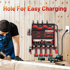 Power Tool Organizer Wall Mount with Charging Station, Garage 4 Drill Storage Shelf with Cordless Tool Holder, Heavy Duty Rac