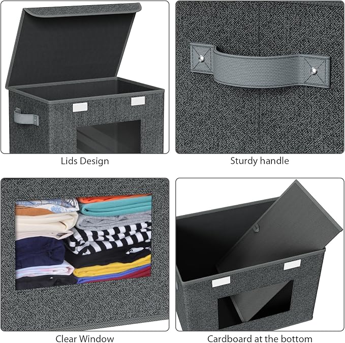 Univivi Fabric Foldable Storage Boxes with Lids [4-Pack] Large Stackable Storage Bins, Closet Organizers and Storage Cube Sto