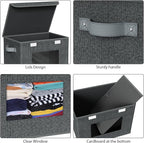 Univivi Fabric Foldable Storage Boxes with Lids [4-Pack] Large Stackable Storage Bins, Closet Organizers and Storage Cube Sto