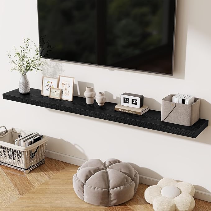 Fun Memories 72 Inch Fireplace Mantel Shelf, 10 Inch Deep Shelves for Display & Wall Storage, Rustic Wood Wall Shelf, Extra L