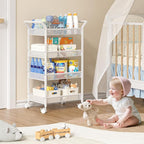 Baby Diaper Caddy Cart, 4-Tier Diaper Caddy Organizer and Storage, Rolling Utility Cart for Baby Supplies, Diaper Cart with W