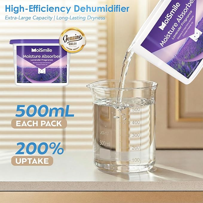 Moisture Absorbers, Efficient Lavender Vanilla Humidity Absorber & Odor Eliminator Boxes, Refillable Car Dehumidifier for
