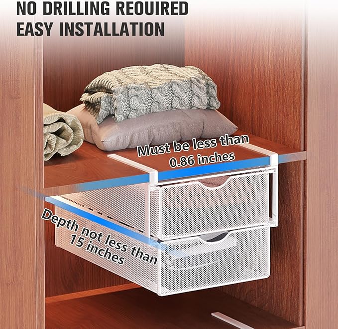 Underwear Drawer Organizer for Closet, Hanging Pull-Out Bra Sock Lingerie Storage Basket - Double-Layer Mesh Undergarment Org