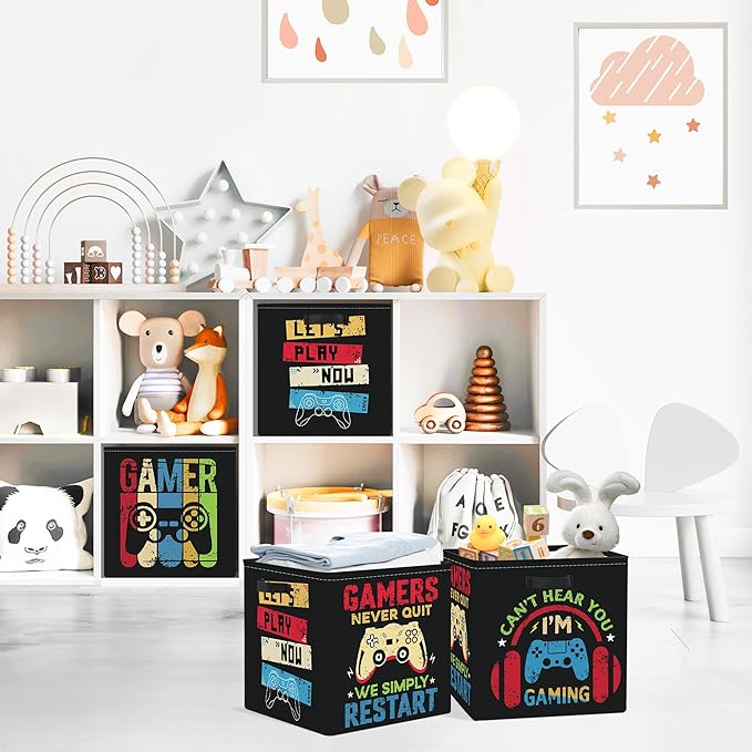 Clastyle Video Game Kid Storage Cube Organizer Set Black Gamepad Closet Clothes Cube Storage Bin Nursery Toddler Toy Box Ches