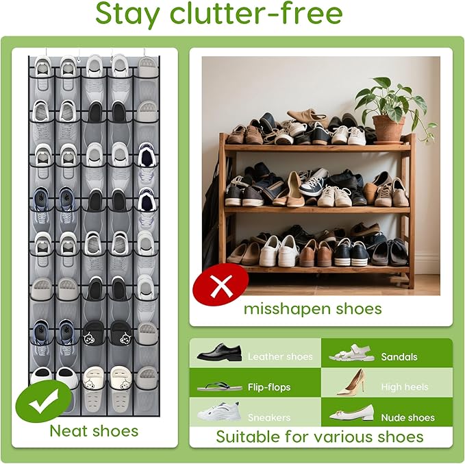 Unjumbly Over the Door Shoe Organizer with 40 Large Breathable Mesh Pockets, Space Saving Shoe Holder, Hanging Shoe Rack for 