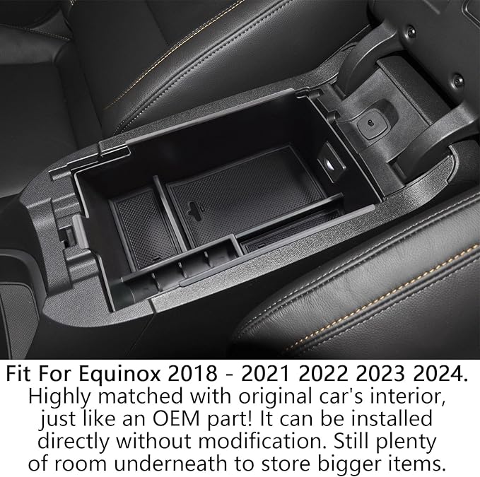 EDBETOS Center Console Organizer Compatible with Chevy Equinox Accessories 2018 2019 2020 2021 2022 2023 2024 Insert Tray Interior Secondary Armrest Storage Box ABS, Black