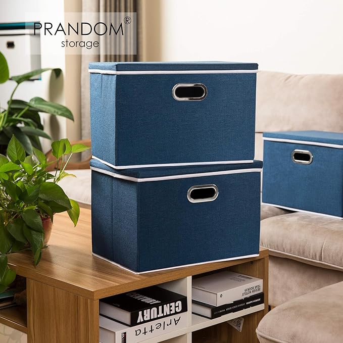 PRANDOM Extra Large Collapsible Storage Bins with Lids [5-Pack] Linen Fabric Foldable Storage Baskets Boxes Organizer Contain