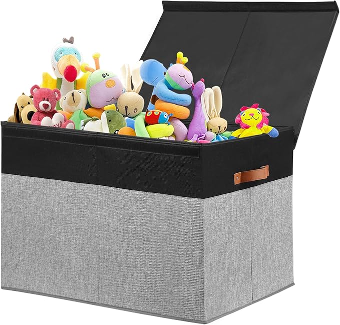 Gowee Large Toy Storage Box with Lid, Sturdy Toys Storage Chest Bin Organizer Basket with Dividers for Kids, Boys, Girls, Nur