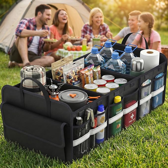 Trunk Organizer for SUV, Large trunk organizer for car, Collapsible Multi-Compartment Car Trunk Organizer, Sturdy Cargo Trunk