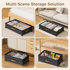 Under Bed Storage with Wheels, Large Capacity UnderBed Containers with Clear Lids, Shoe Organizer Under Bed Drawers, Rolling 