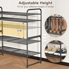 2 Tier Shoe Rack, Shoe Organizer Sturdy Metal for Entryway, Garage, Shoe Shelf Stand for Small Space, Stackable, Black