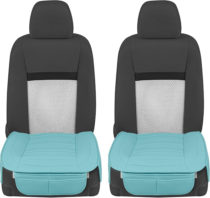 Motor Trend Seat Covers for Cars Trucks SUV, Faux Leather 2-Pack Mint Padded Car Seat Covers with Storage Pockets, Premium In