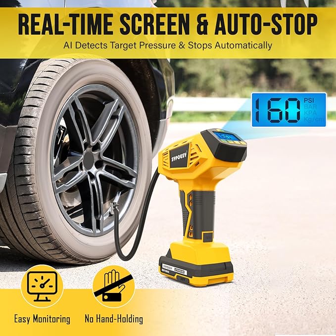 Tire Inflator Portable Air Compressor - 4X Faster Inflation, 160PSI Cordless Handheld Tire Pump with Rechargeable 20V Battery & 12V DC Dual Power, Digital Gauge for Car, Motorcycle, E-Bike, Ball