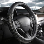 West Llama Microfiber Leather Car Steering Wheel Cover for Men Women,Universal Fit 15.5-16 inch(Leather Nails-Black-Large Siz