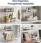 Under Sink Organizer, 2 Pack, 2 Tier Sliding L-Shaped Carbon Steel Rack with Adjustable Height, Motion-Activated LED Lights, 