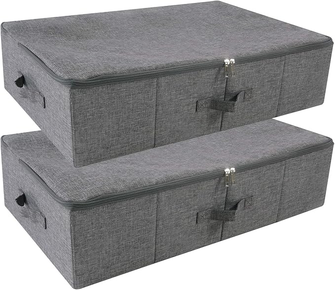 iwill CREATE PRO Pack of 2, Rigid Underbed Storage Boxes with Zip Lid for Clothes, Bedding Sheets, Blankets Organiser, Black 