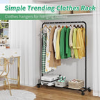 Simple Trending Standard Clothes Clothing Garment Rack with Storage Shelves, Rolling Clothes Organizer on Wheels for Hanging 