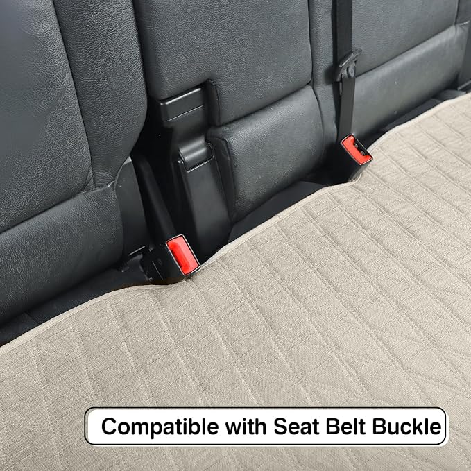Universal Auto Faux Linen Back Car Seat Cover Beige - Breathable Rear Seat Protector with Non-Slip Bottom Size M - Diamond St