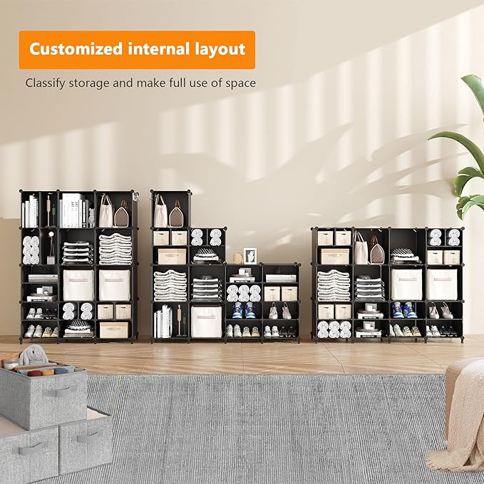 AWTATOS Cube Storage Closet Organizer Storage 12 Cube Shelves, Large and Small Cubes, DIY Portable Closet Clothes Storage She