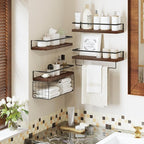 Bathroom Floating Shelves Wall Mounted - 4+1 Tier Rustic Wooden Bathroom Wall Shelves Over Toilet with Wire Storage Basket&To