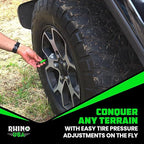 Rhino USA Adjustable Tire Deflator Kit (10-30 PSI) Ultimate Screw-on Automatic Tire Deflators for Offroad - Quick & Easy Air Down System for The Trails - Best Jeep Off Road Accessories (4-Pack) -Green