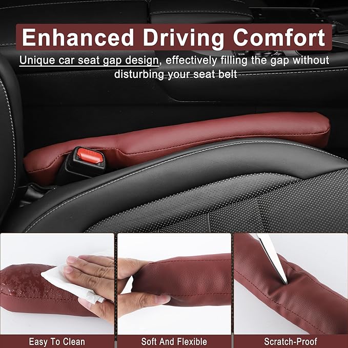 UREHEPO 2 pcs Leather Car Seat Gap Filler Organizer, Interior Car Accessories to Stop Things from Dropping for Car SUV Truck Camper, Fill The Gap Between Seat and Console - Wine Red