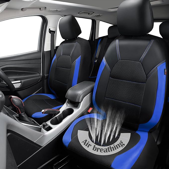 CAR PASS Leather Car Seat Covers Front Seats Only, with Air Mesh Front Seat Covers Breathable, Cool Automotive Seat Cover 2 P