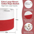 MEGASKET Large Red Baskets for Storage, 22x14 Wicker Woven Storage Basket, Blanket Organizer, Kids Toy Bin Box, Bathroom Beac