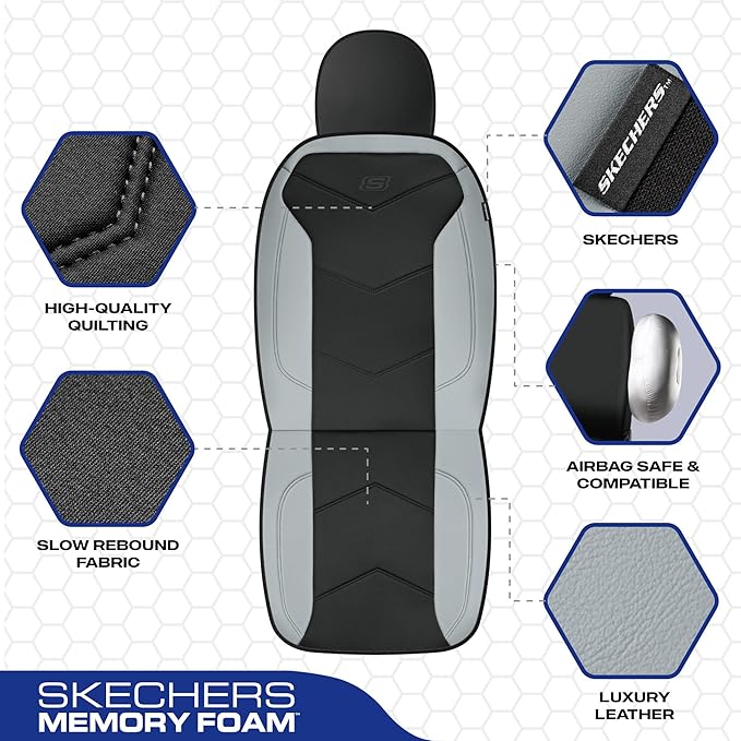 Skechers Memory Foam Seat Covers,Leather Car Seat Covers, Ultimate Comfort & Support Seat CoversFull Sets,Airbag Compatible, 